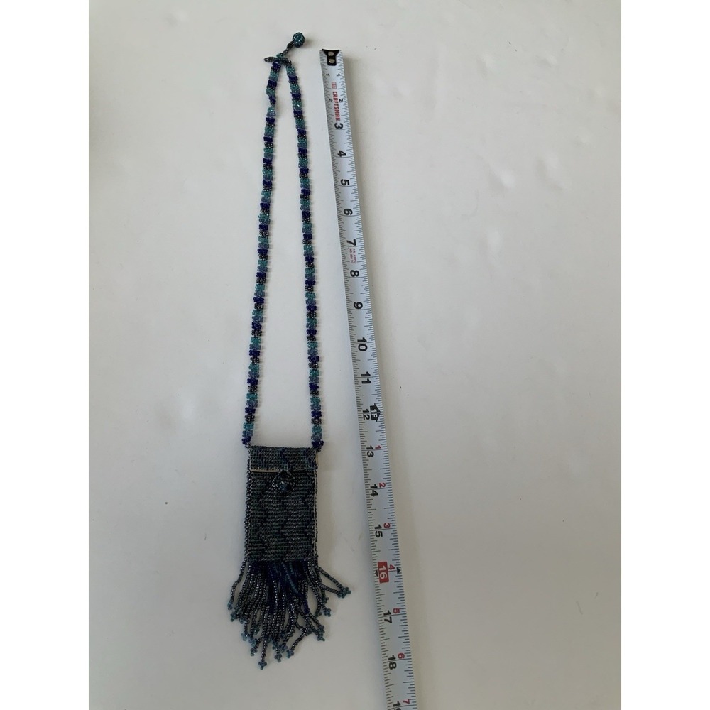 Beaded Necklace Pouch with Fringe Tassels Medicine Purse - Picture 10 of 12